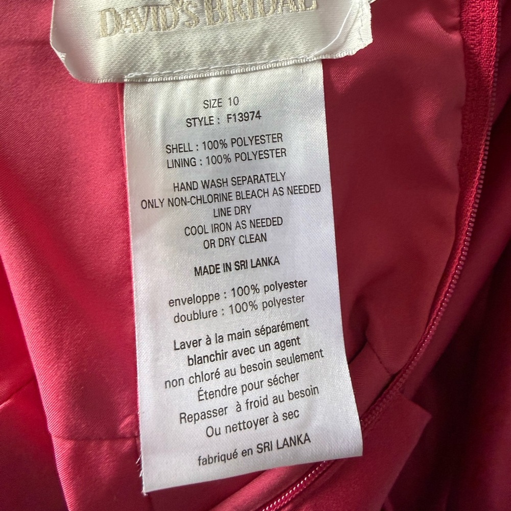 David's Bridal Strapless Fuchsia Satin Evening Dress - Picture 4 of 5